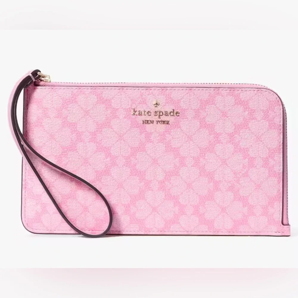 Kate Spade Wristlet Pink Clutch Pebbled Leather with Spade Flower Pattern NWT